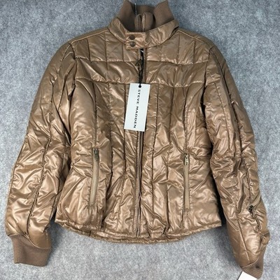 Steve Madden Women s Puffer Jacket Brown Zip Pockets Size M New With Tags