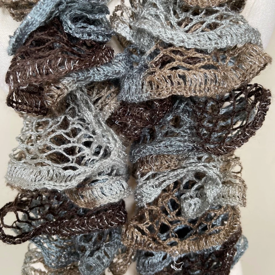 Bufanda De Colección Gris Marrón Gruesa Volantes Ajustada Brillante Boho Artística Y2K Hada Funky Foto 4 de 4