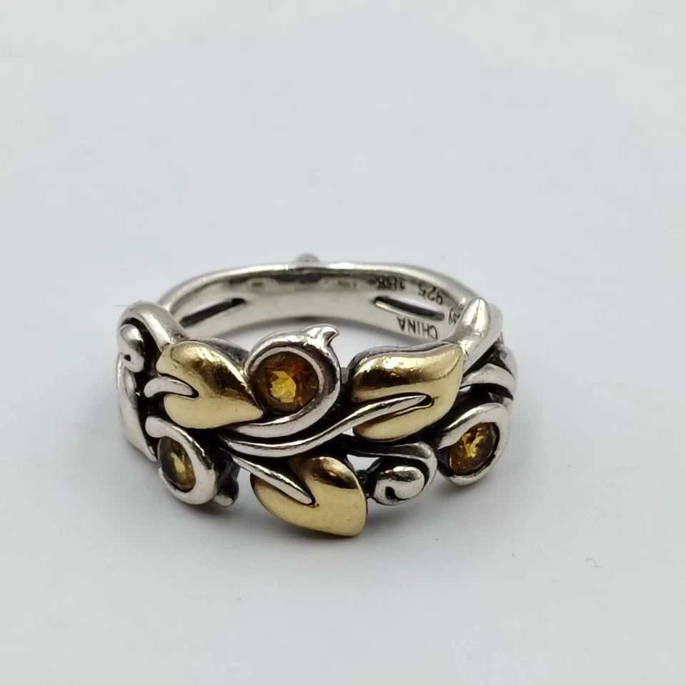 Anillo Barbara Bixby Plata de Ley 925 Oro 18k Citrino Diseño Vid y Hoja Talla 7 Foto 2 de 4