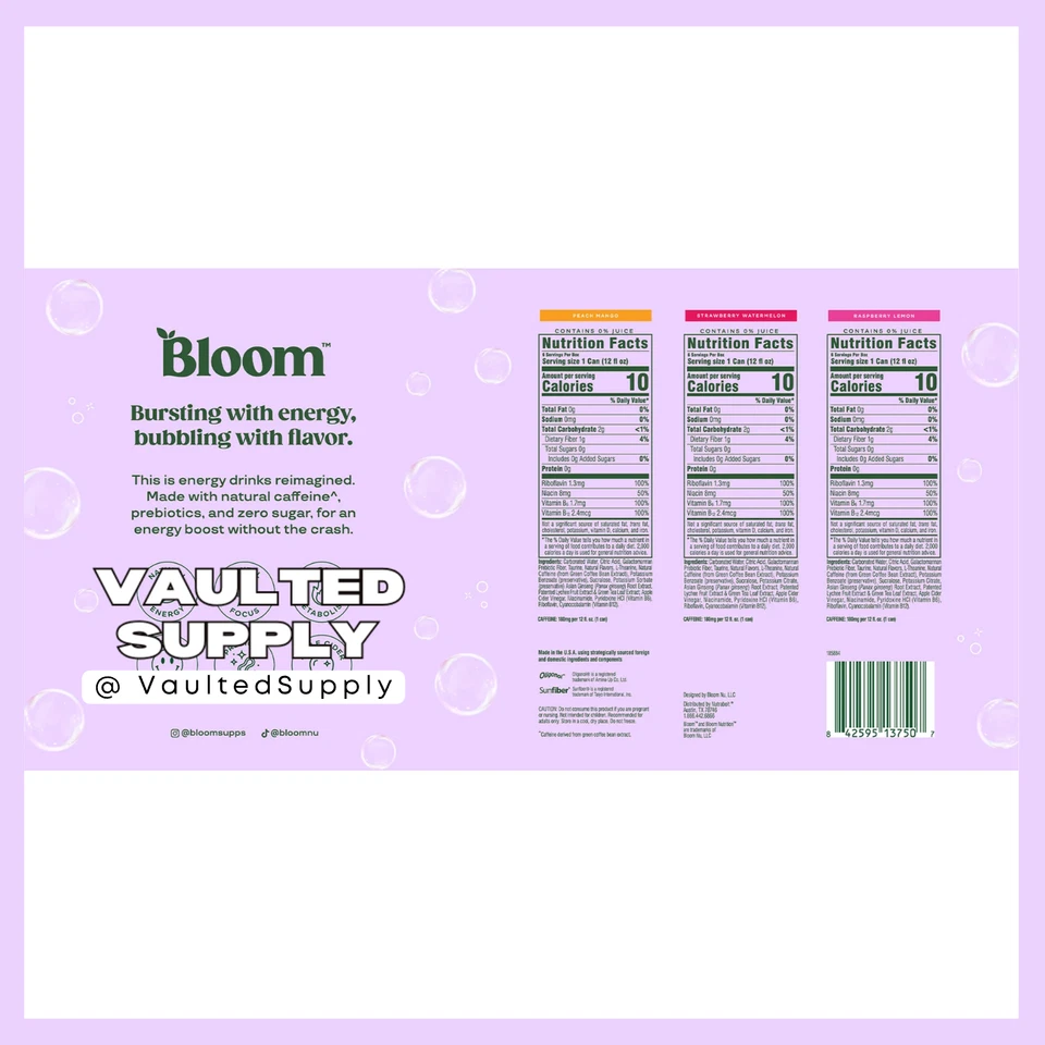 Pack Variedad Bebida Energética Espumosa Bloom 18 Latas – Melocotón Mango, Limón, Sandía Foto 2 de 4