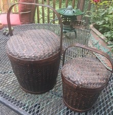 2  Chinese Handwoven Bamboo Wedding Basket with Lid Smal One Fits Into The Large