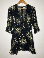 Reformation Women's Black Floral Daisy Mini Dress Size 10 Ruffled Hems