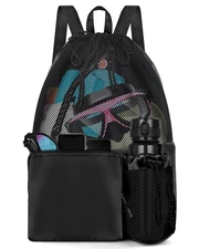 Swim Bag Beach Backpack with Wet Pocket Mesh Drawstring Bags for Swimming Gym
