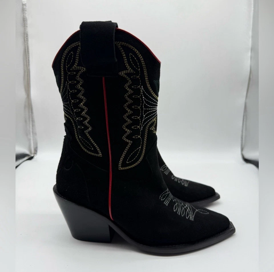 Botas Zadig & Voltaire camurça preta panturrilha média tamanho 7 vaqueira ocidental - Imagem 3 de 4