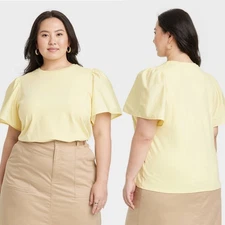 3X - Womens KTW Puff Sleeve T-Shirt - A New Day - Yellow