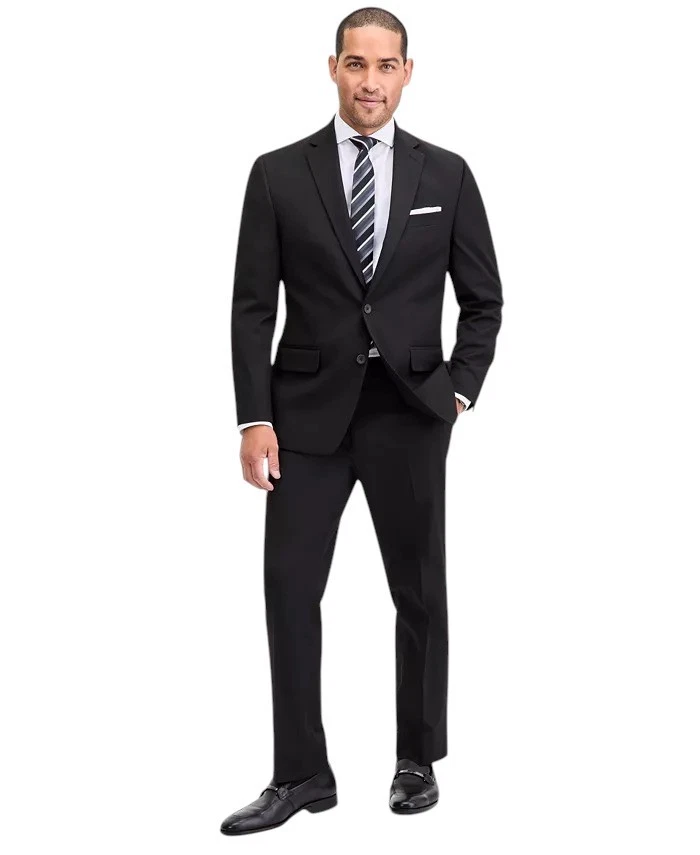 Izod Mens Modern fit 2 Piece Suit 36 R / 30 Waist Black Solid Stretch
