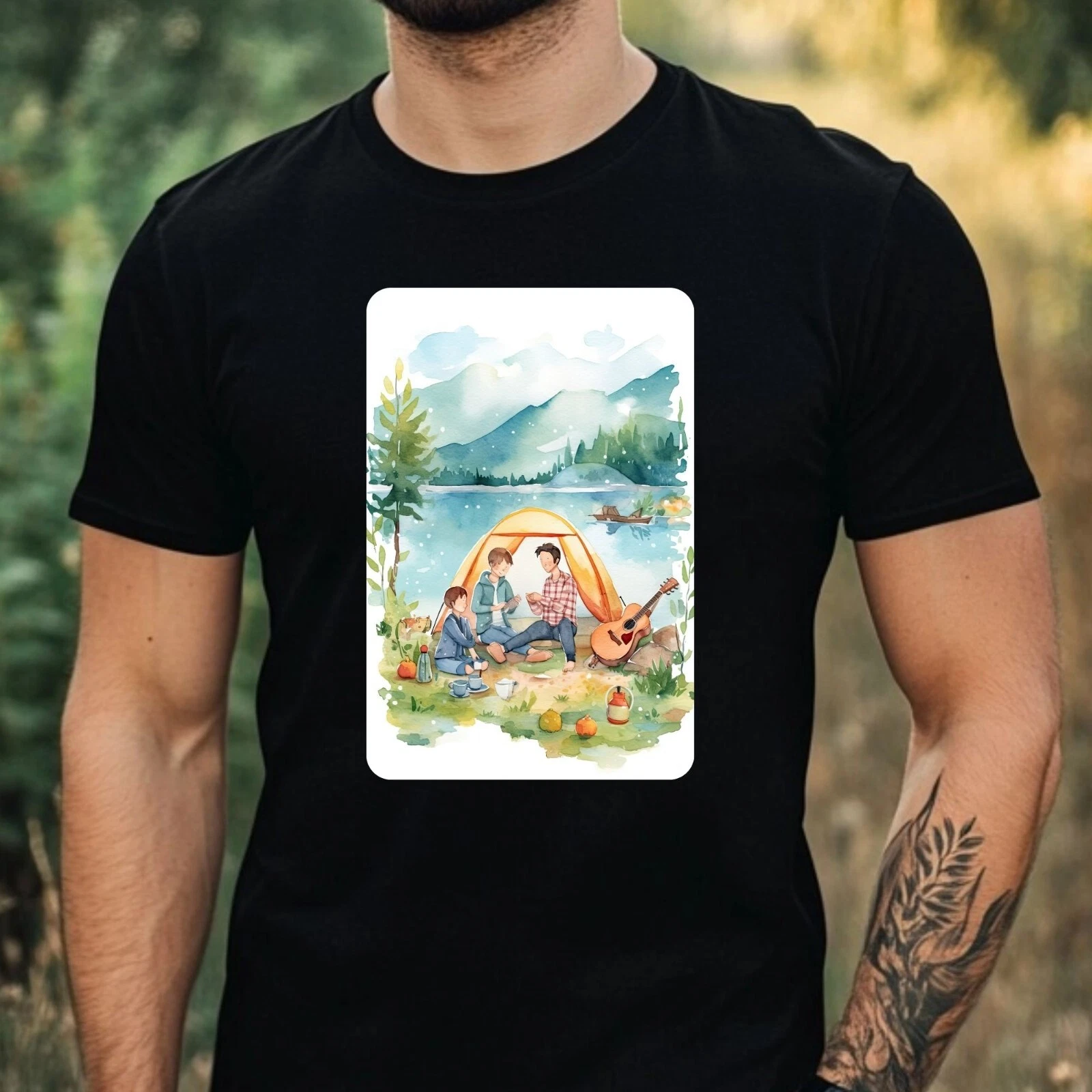 Mens Camping Theme Cotton T-Shirt Size XS to 5XL