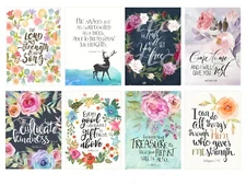 Set of 8 Shabby Chic Bible Verse Christian Collage Quilt Cotton FABRIC Panels