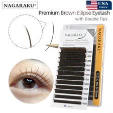 NAGARAKU Dark Brown Ellipse Eyelashes Extensions Split Tips Soft Individual USA