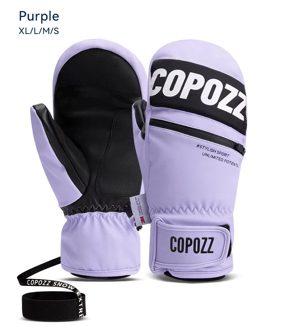 Copozz Ski Snowboard Glove Mitts With Pass Card Holder - Men Women Unisex Purple