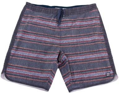 Billabong Lowtides Mens 38 Gray Multicolor Stripe Swim Trunks Boardshorts