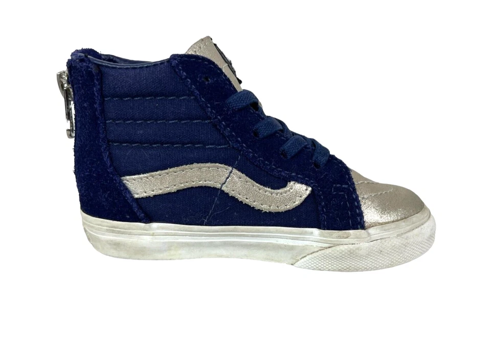 Zapato Deportivo Vans Unisex Niño Pequeño Alto SK8 Niños Niñas Talla 7 Azul Marino/Plateado Foto 4 de 4