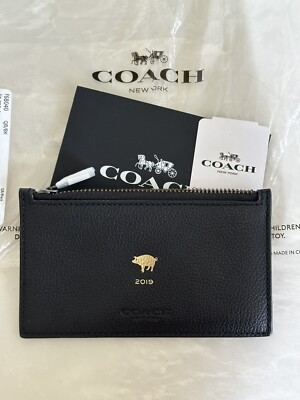 pig様Vintage Coach Black Leather NWT COACH LUNAR 2019 PIG BLACK LEATHER ZIP CARD CASE 68040 | eBay
