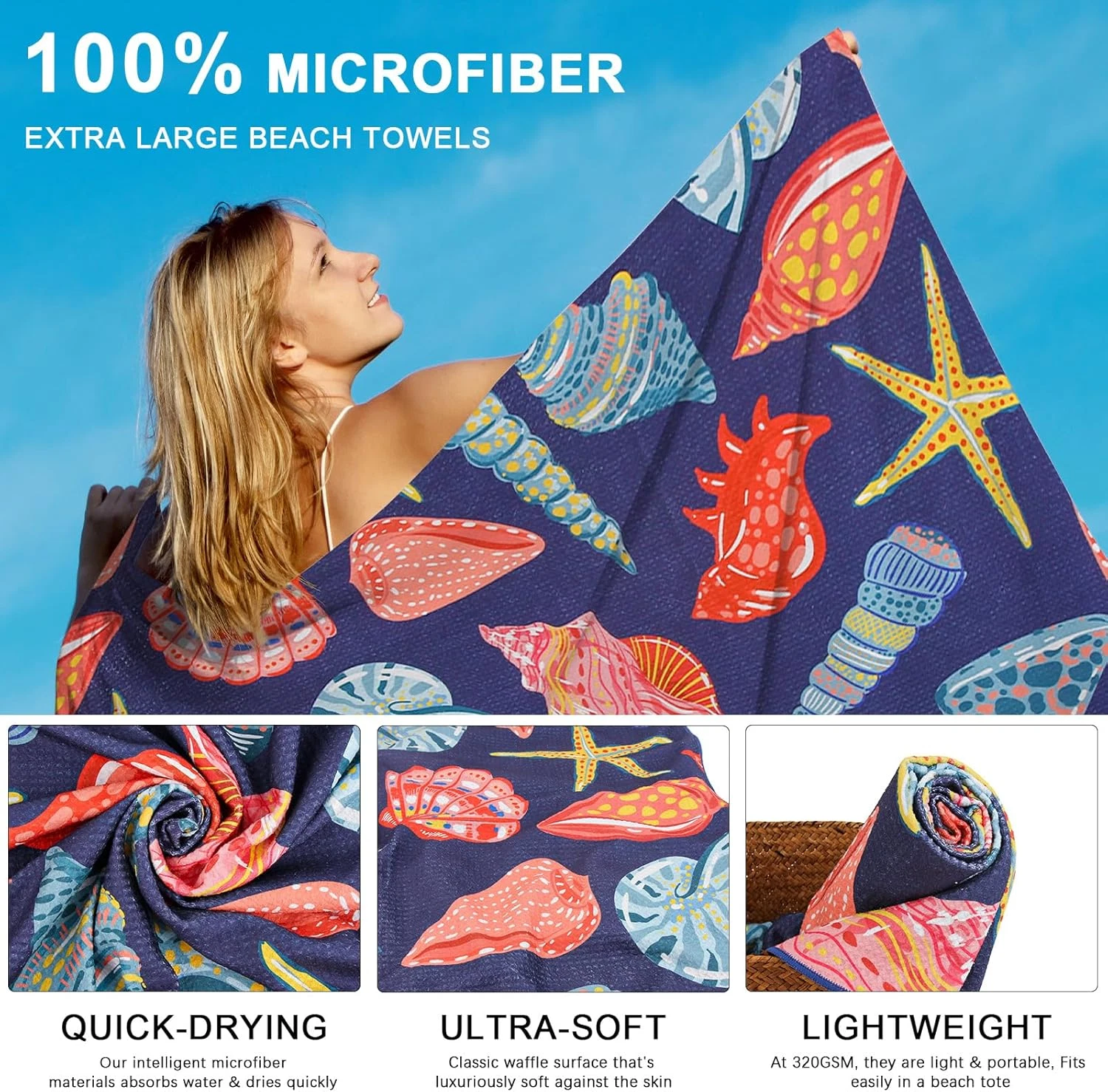 Microfiber Waffle Beach Towels,Ultra Soft and Sand Free Beach Essentials,High Ab