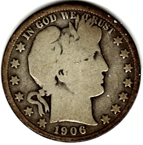 1906 Barber Half Dollar grades in GOOD + ~ FULL RIMS ~ SEE THE SCAN   stk h559