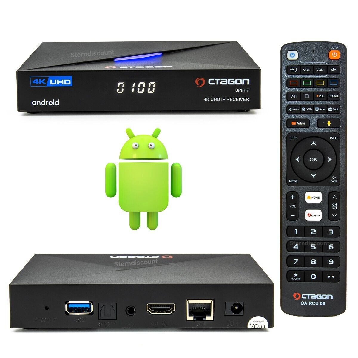 Octagon SPIRIT 4K IP TV-Box Receiver Android HDR10 Dual-WiFi WLAN Bluetooth DRM