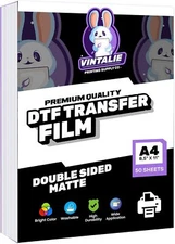 DTF Transfer Film – A4 (8.5”x11”)50 Sheets Premium Matte Double Sided DTF Fil...