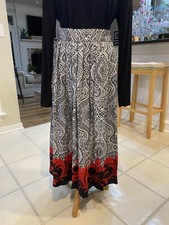 Chaus Vintage Skirt Maxi A Line Pleated Chic Pattern Red Black Mid Length 12 FAB
