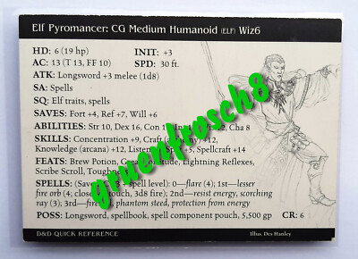  ELF PYROMANCER  22 RARE  HARBINGER 2003  D&D MINIS QUICK REFERENCE RSP CARD