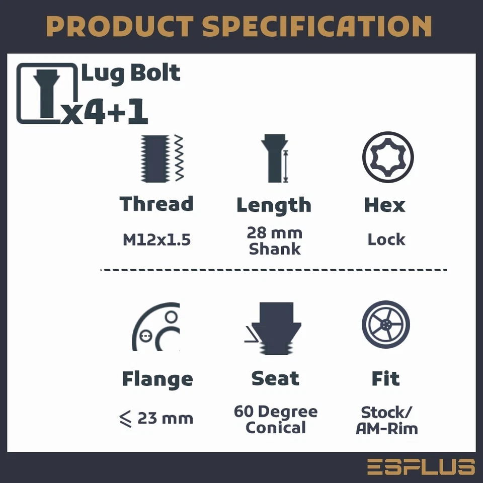 4 Pc Wheel Lock M12x1.5 Black 28mmShank fit Nissan/Renault/SMART 4-Lug Models - Image 2 of 4