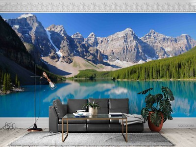 3D Lake Mountain Forest Wallpaper Wall Mural Removable Self-adhesive ...