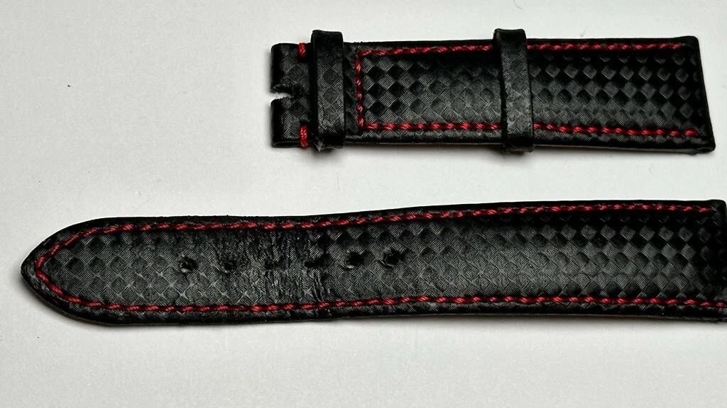 Chopard — Chopard 21X17mm Black Textured Strap with Red threading Authentic OEM