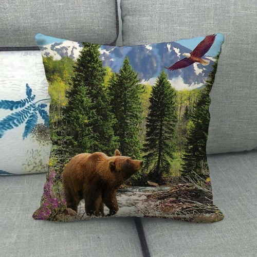 Bear Elk Crossing Green Forest Trees Field Throw Pillow Covers Sofa Cushion Case - Picture 18 of 26