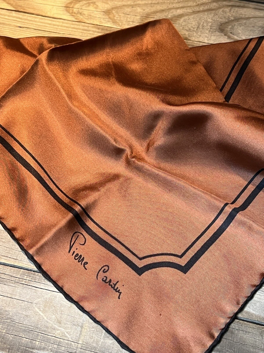Vintage PIERRE CARDIN Paris Made in Italy 100% Silk Handkerchief Brown 🤎