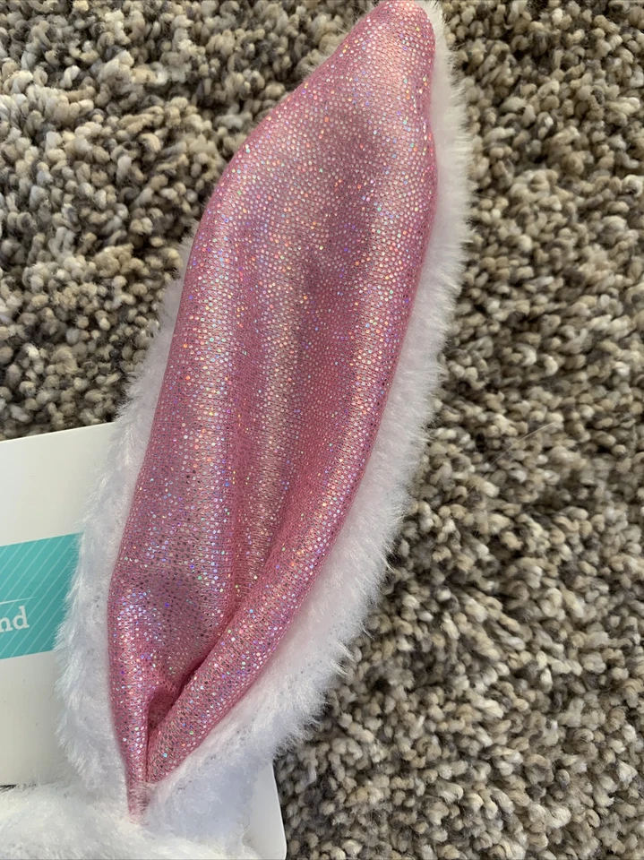Plush Bunny Ears White Pink Easter Rabbit Headband Head Band Furry Hair -NWT - Image 3 of 4