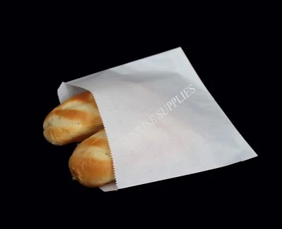 100 x High Quality Grease-proof Paper Bags 6" x 6" White Food Chips Sandwich