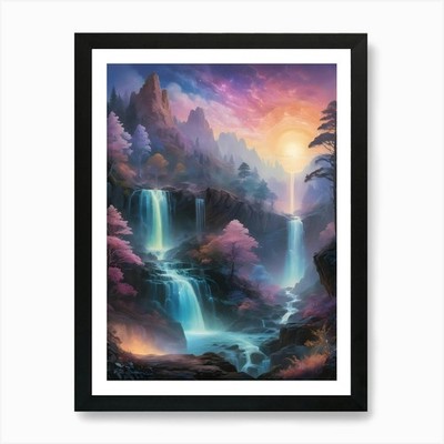 Wasserfall im Wald Kunstdruck gerahmt Wandbild Poster Leinwanddruck Bild