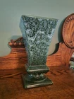 Vintage 1970s Haeger Pottery USA Footed Square Flared Vase Green Drip Glaze