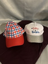 2 Celebrate America Ball Caps Red, Whi  Blu, Adult Size Born to Spark Kids Size
