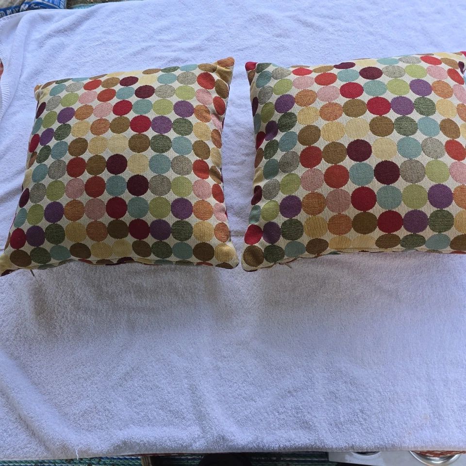  Multicolor Polka Dot Throw Pillows (x2) Square 17" EUC - Image 2 of 4