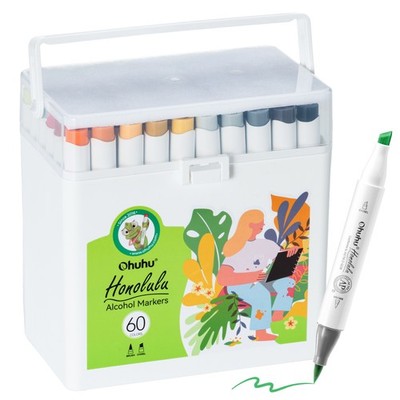 Ohuhu 60 Colors Brush-and-Chisel Dual Tips Alcohol-Based Markers with 1 Colorles