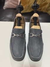 Donald Pliner Darrin Gray Suede Horse Bit Loafers Men  s 10.5 Made in Italy EUC