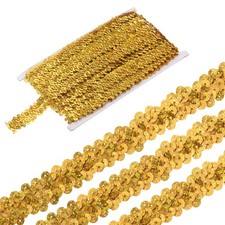 5 Yards 0.8 Inch Elastic Sequins Trim 2 Row Flat Sequin Strip, Laser Gold