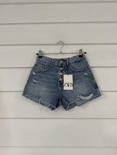 Zara Girls Fly Button Short Blue Denim Frayed Hem Snap Front Distressed 8 years