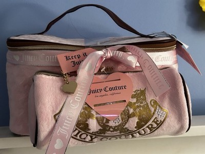 Juicy Couture Pink BrownVelvet Dog Logo Piece Cosmetic Bag NEW