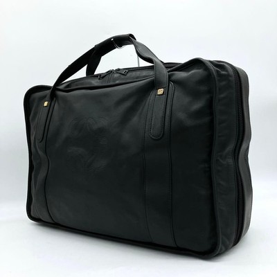 LOEWE Anagram Leather Boston Travel Bag Black Gold Hardware Carryall Authentic