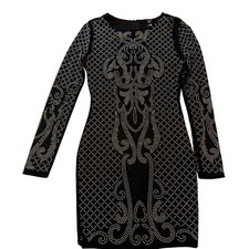 Windsor Womens Black Studded Mesh Long Sleeve Bodycon Mini Dress cocktail Medium