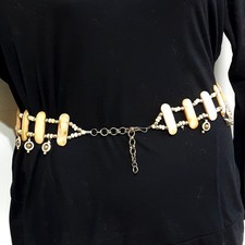 Vintage Boho Wood Bead Adjustable Belt With Dangling Charms