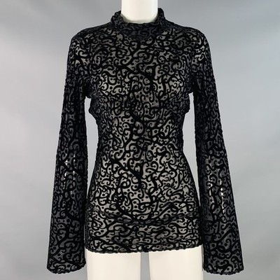 GIORGIO ARMANI Größe 8 Schwarz Seidenmischung Burnout Hoher Kragen Kleid Top