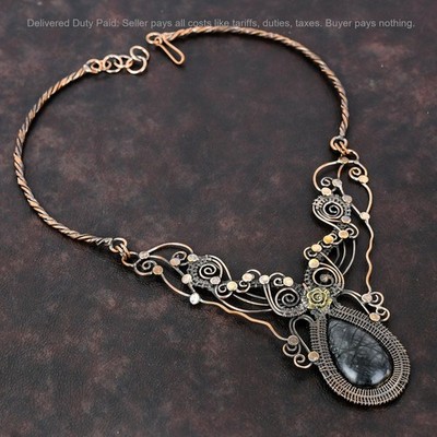 Pear Natural Picasso Jasper Wire Wrapped Flower Chain Daughter Necklace Copper