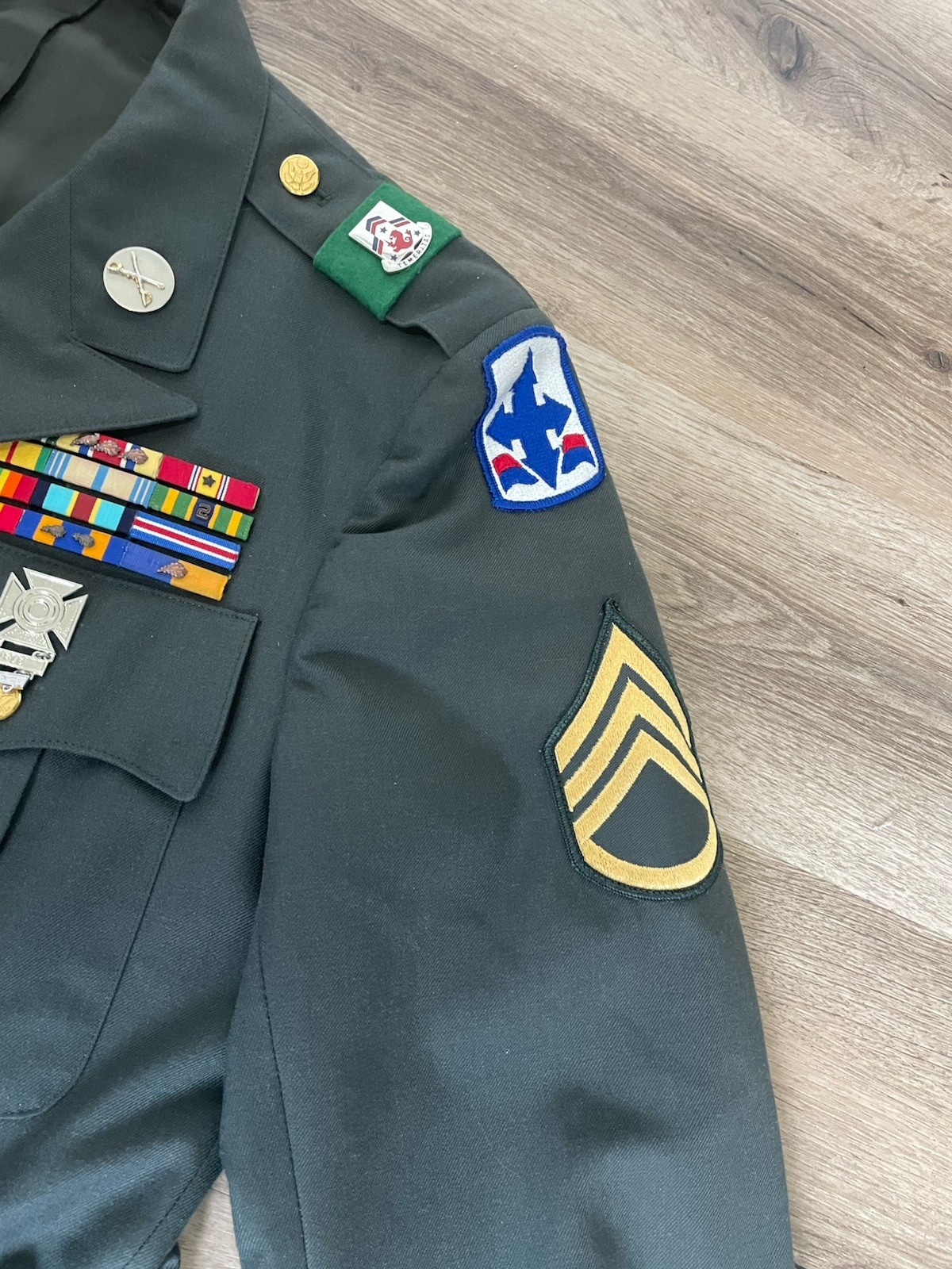 Vintage US Army Green Class A Dress Coat 42S Ribbons Badges Patches ...