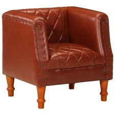 Sessel aus echtem Ziegenleder Braun Vintage Stil mit massivem Mangoholz
