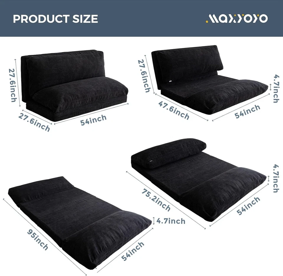 Acogedora bolsa de frijoles cama 54x95 pulgadas tela negra con cable ideal para dormir la siesta y descansar Foto 4 de 4