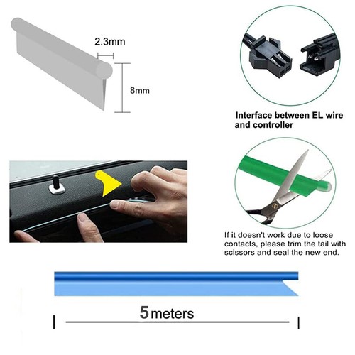 5M Car Interior LED Strip Lights USB Ambient Blue Neon EL Wire Flexible Gap Trim - Afbeelding 5 van 9