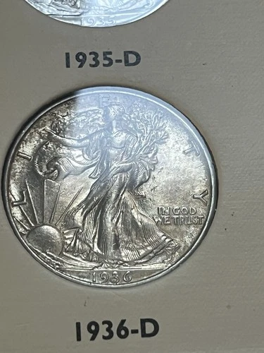 1936-D Walking Liberty Half Dollar 50c UNC Nice Coin. Full Thumb. Free Shipping