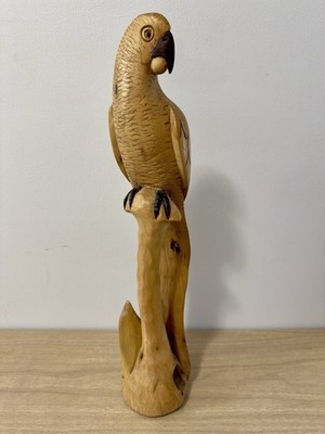 Vintage MCM   Hand-Carved Monkey Pod Wood Parrot   Hawaiian Tiki   18.5 